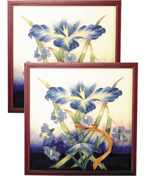 9.5 Inch H Iris 2-Piece Hand Painted Porcelain Decorative Wall Art