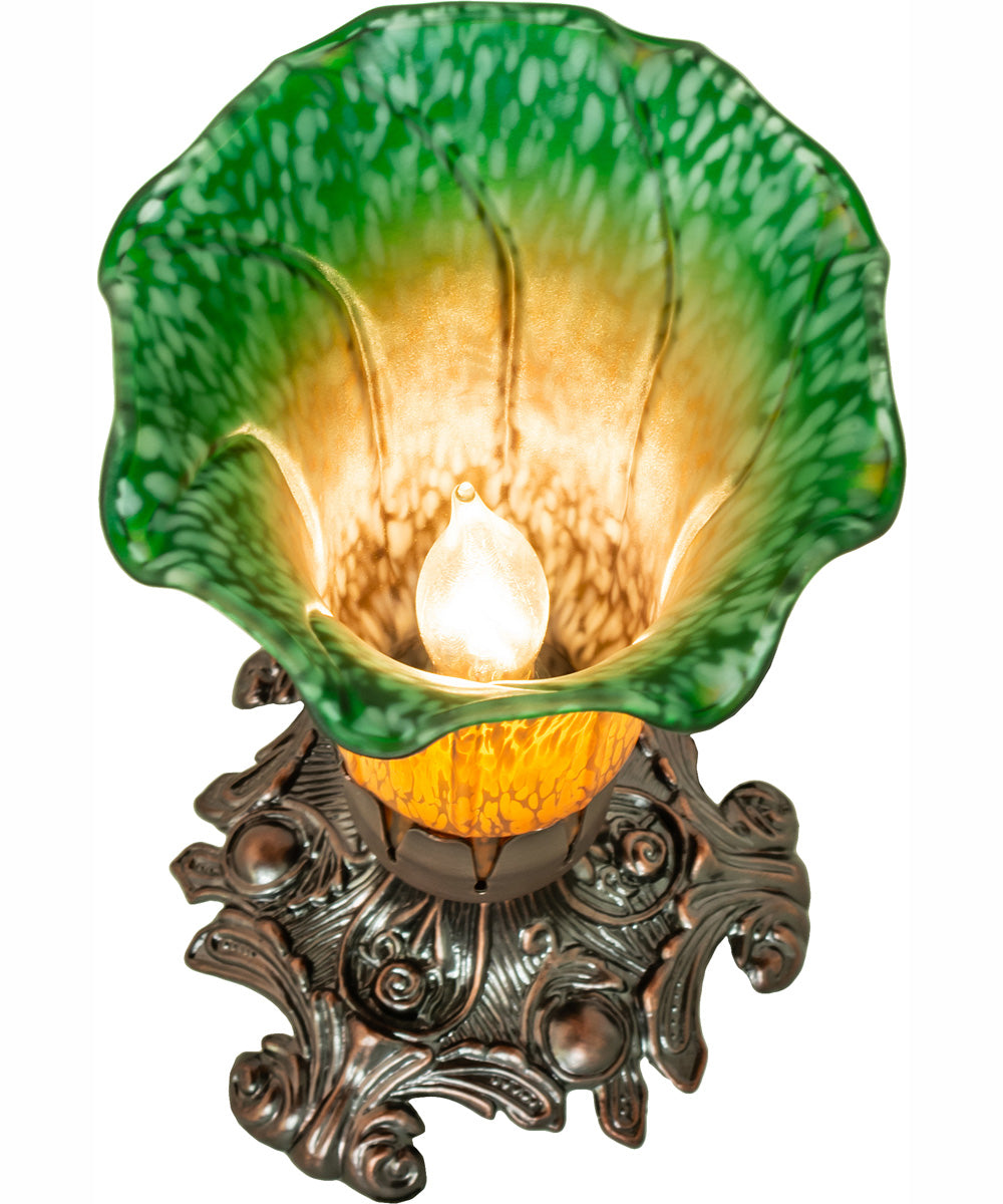7.5" High Amber/Green Tiffany Pond Lily Victorian Accent Lamp