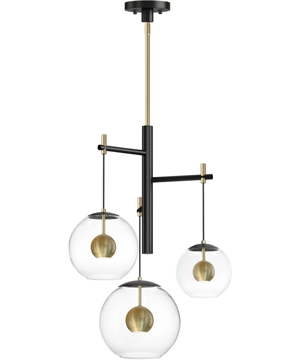 Nucleus 3-Light LED Pendant Black / Natural Aged Brass
