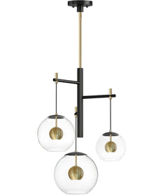 Nucleus 3-Light LED Pendant Black / Natural Aged Brass
