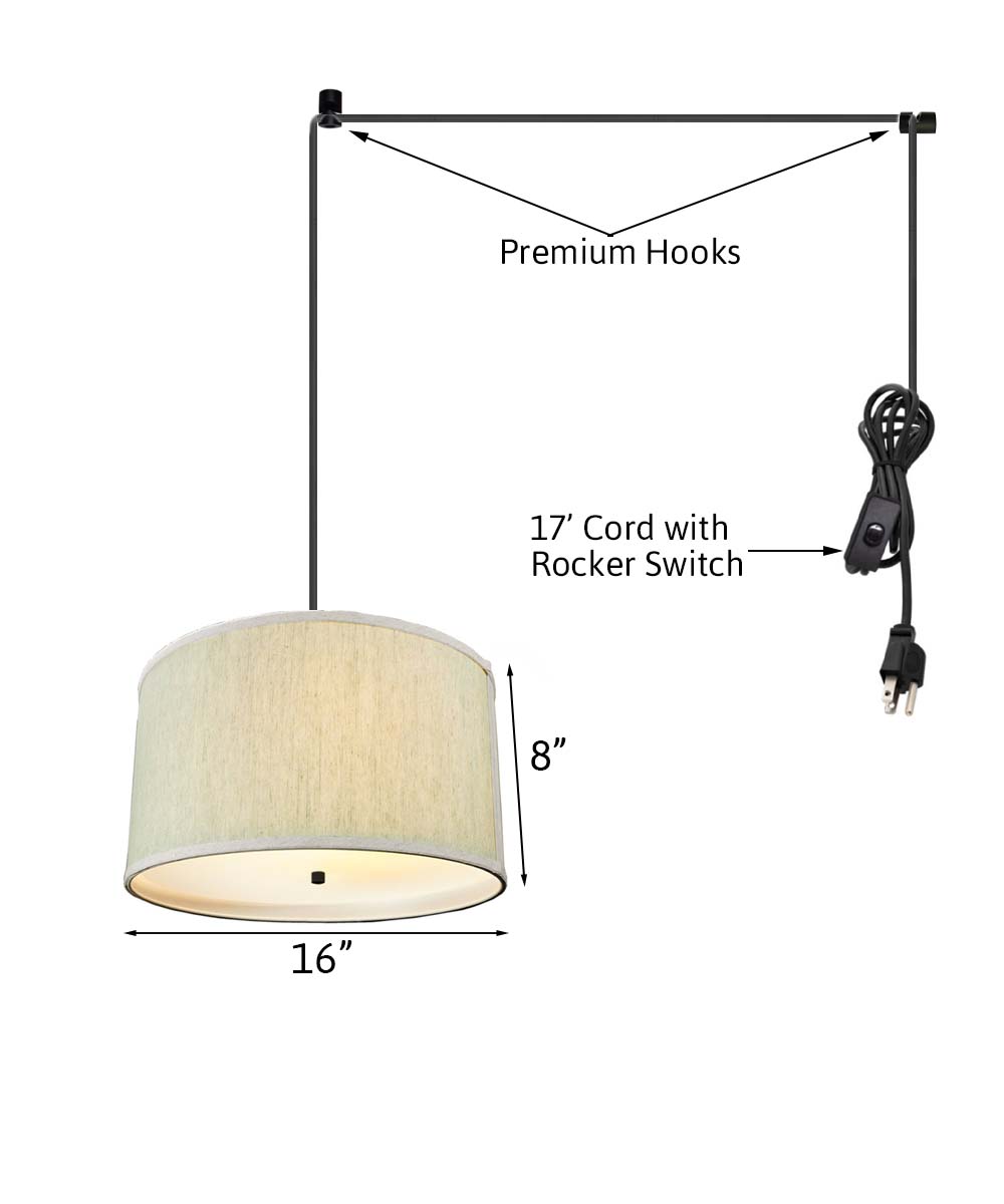 16"W 2 Light Swag Plug-In Pendant  Textured Oatmeal with Diffuser Black Cord