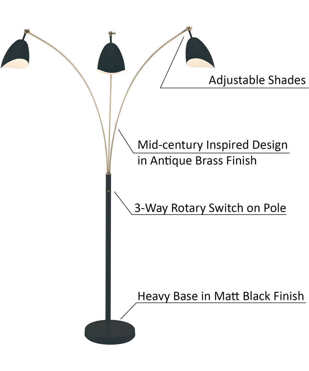 Tanko 1-Light 3-Light Arch Lamp Antique Brass/Black