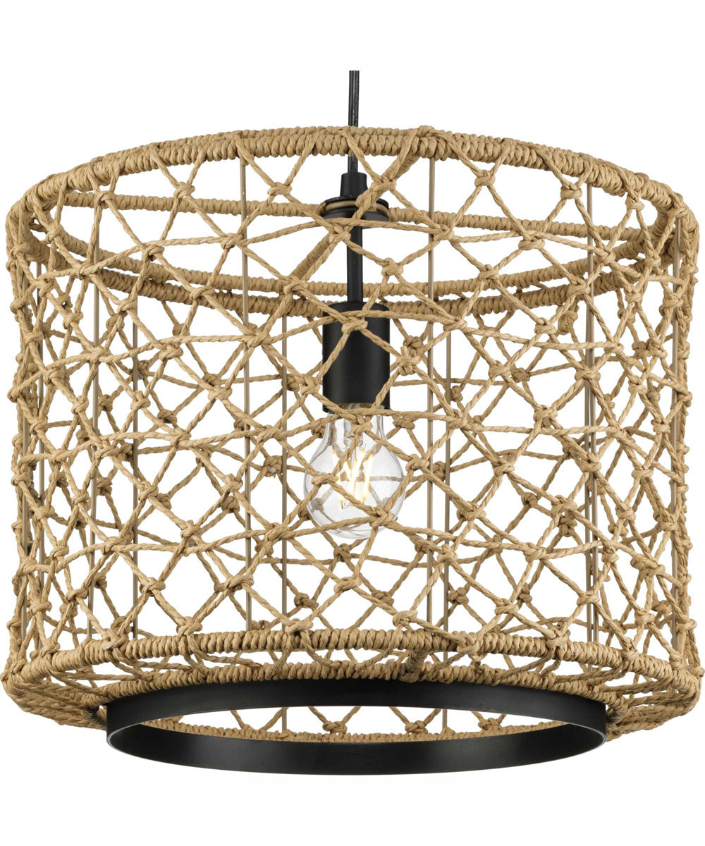 Chandra 1-Light Global Pendant with Woven Shade Matte Black