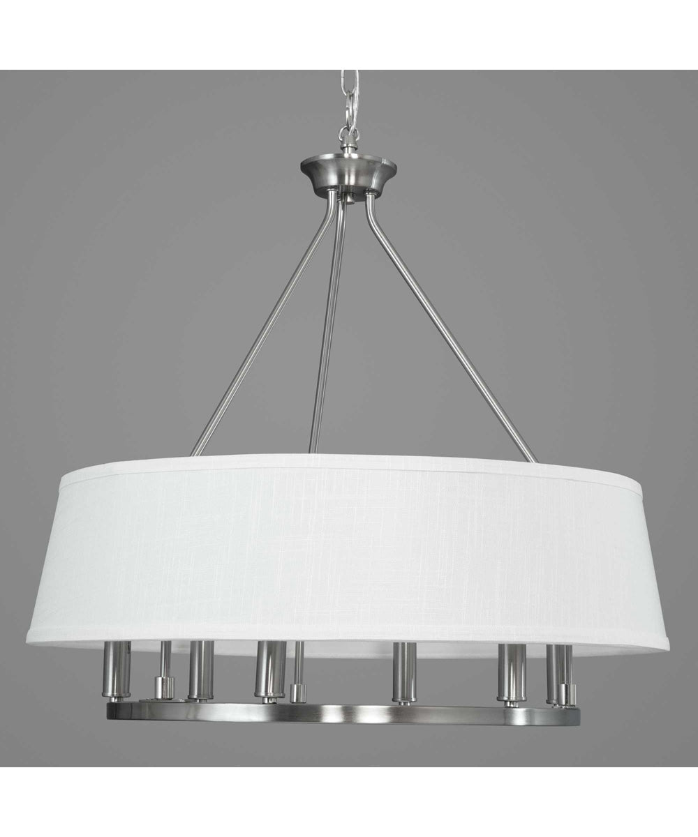 Cherish 6-Light White Linen Shade Coastal Chandelier Light Brushed Nickel