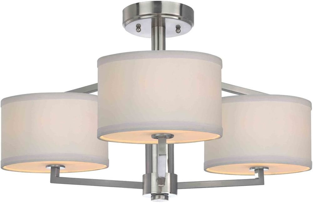 24"w Monaco 3-Light Semi-Flush Satin Nickel