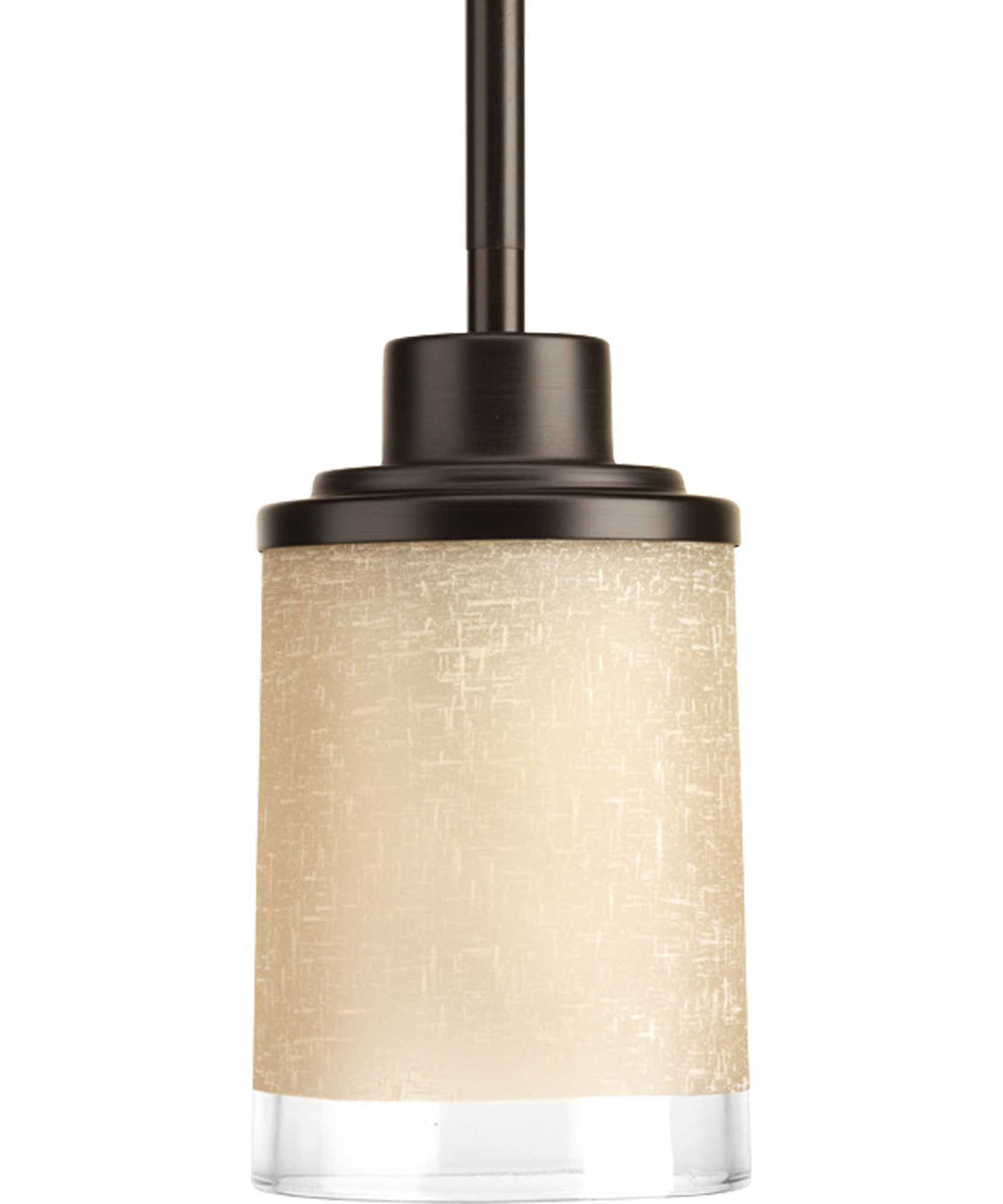 Alexa 1-Light Etched Umber Linen With Clear Edge Glass Modern Mini-Pendant Light Antique Bronze