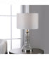 24"H 1-Light Table Lamp Ceramic and Iron in Gray and Wavy Lines and Brushed Nickel with a KD Round Drum Shade