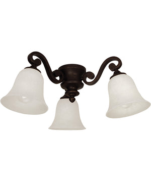 3 Light Fitter and Glass 3-Light LED Fan Light Kit Oiled Bronze