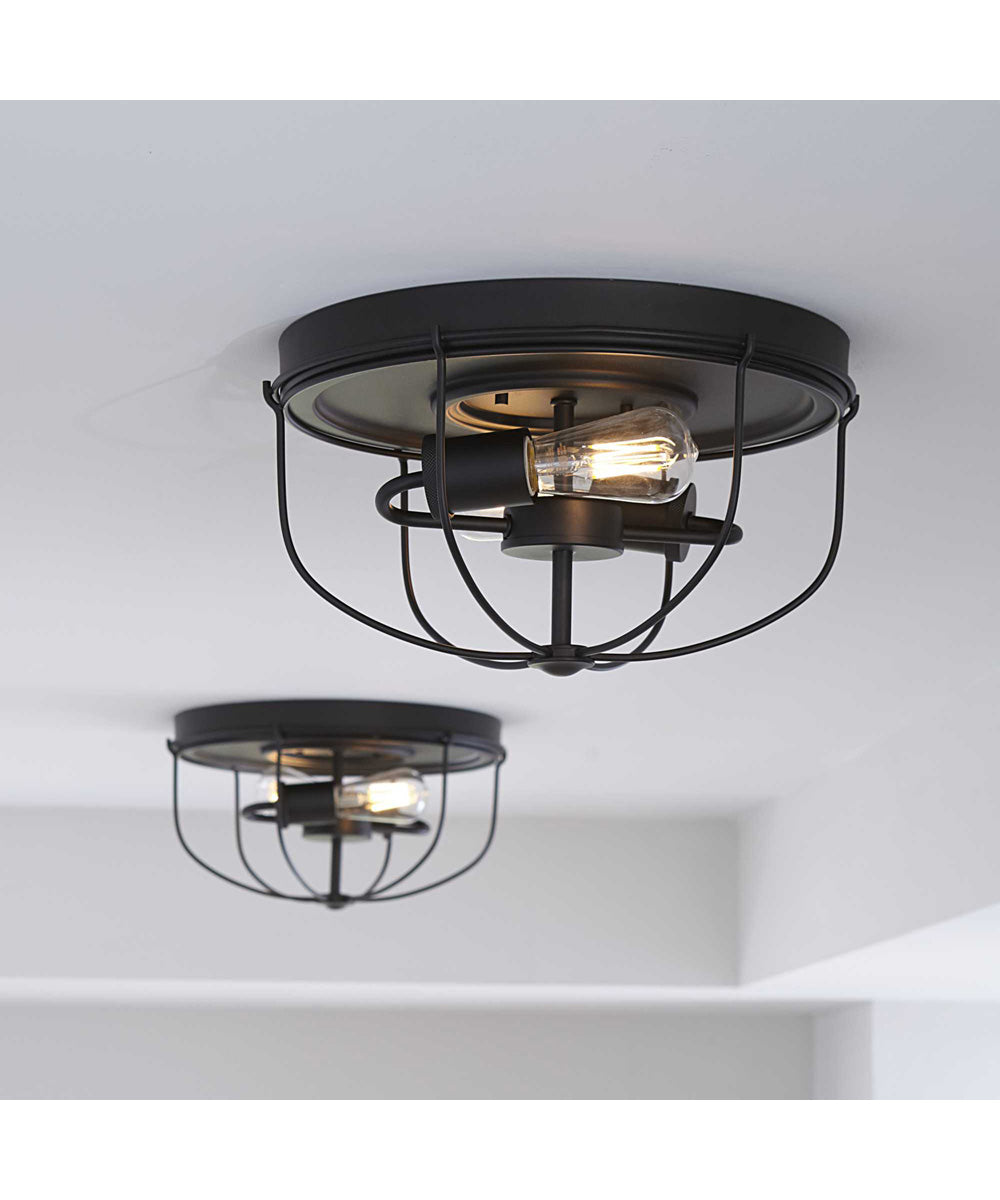 Medal 2-Light Industrial Style Flush Mount Ceiling Light Graphite