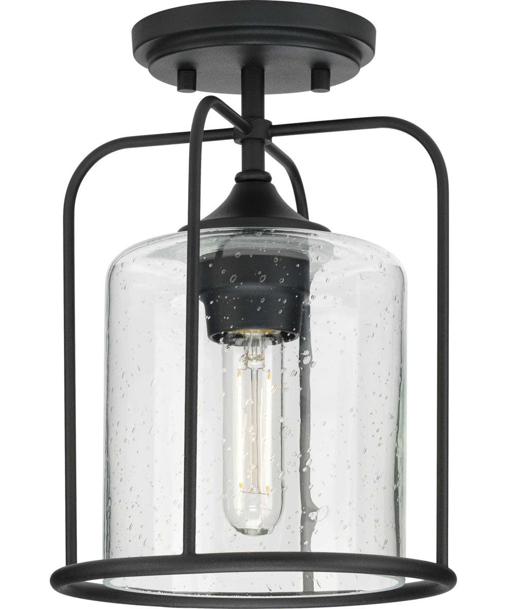 Watch Hill  1-Light Clear Seeded Glass Farmhouse Semi-Flush Light Textured Black