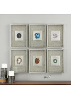 20"H x 14"W Agate Stone Silver Wall Art Set of 6