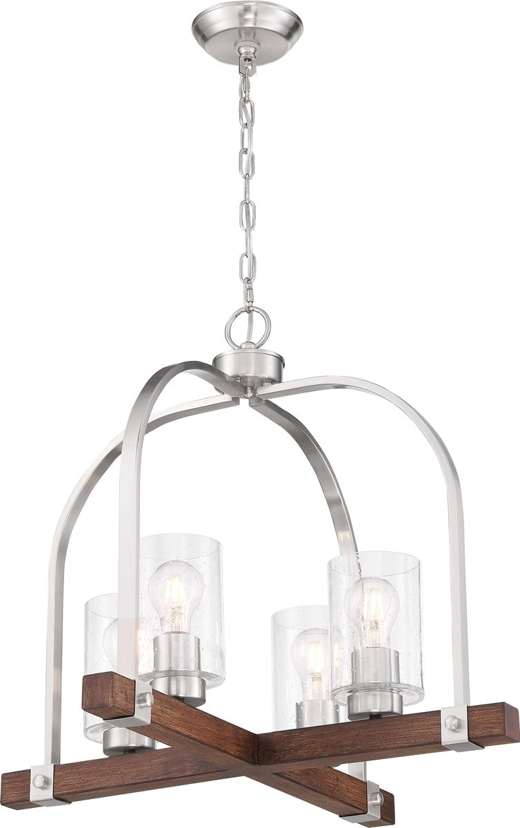 24"W Arabel 4-Light Chandelier Brushed Nickel / Nutmeg Wood