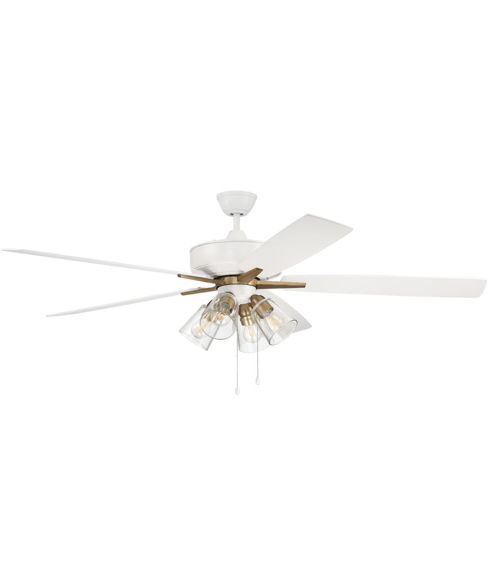 60" Super Pro 104 4-Light Ceiling Fan (Blades Included) White/Satin Brass