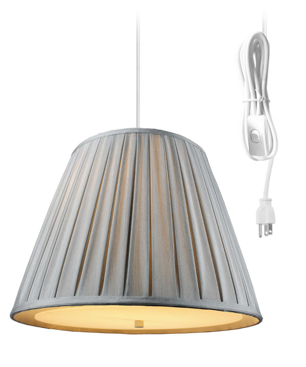 18"W Empire Box Pleat Shantung Gray 2 Light Swag Plug-In Pendant with Diffuser
