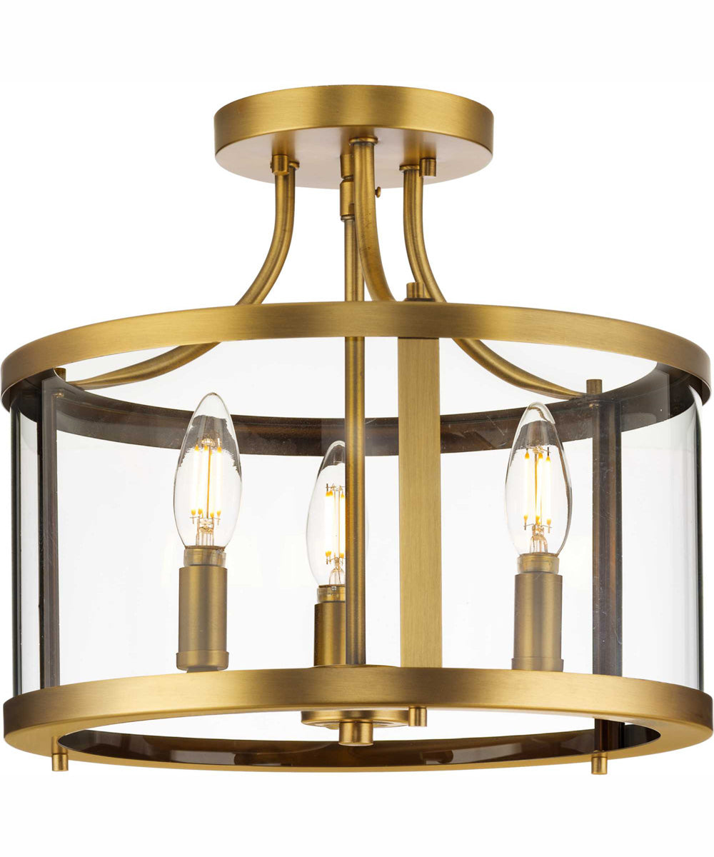 Gilliam 13 in. 3-Light New Traditional Semi-Flush Mount Vintage Brass