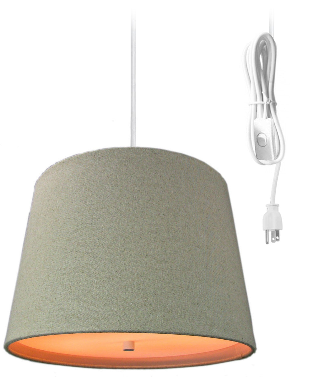 14"W 2 Light Swag Plug-In Pendant  Sand Linen with Diffuser White Cord