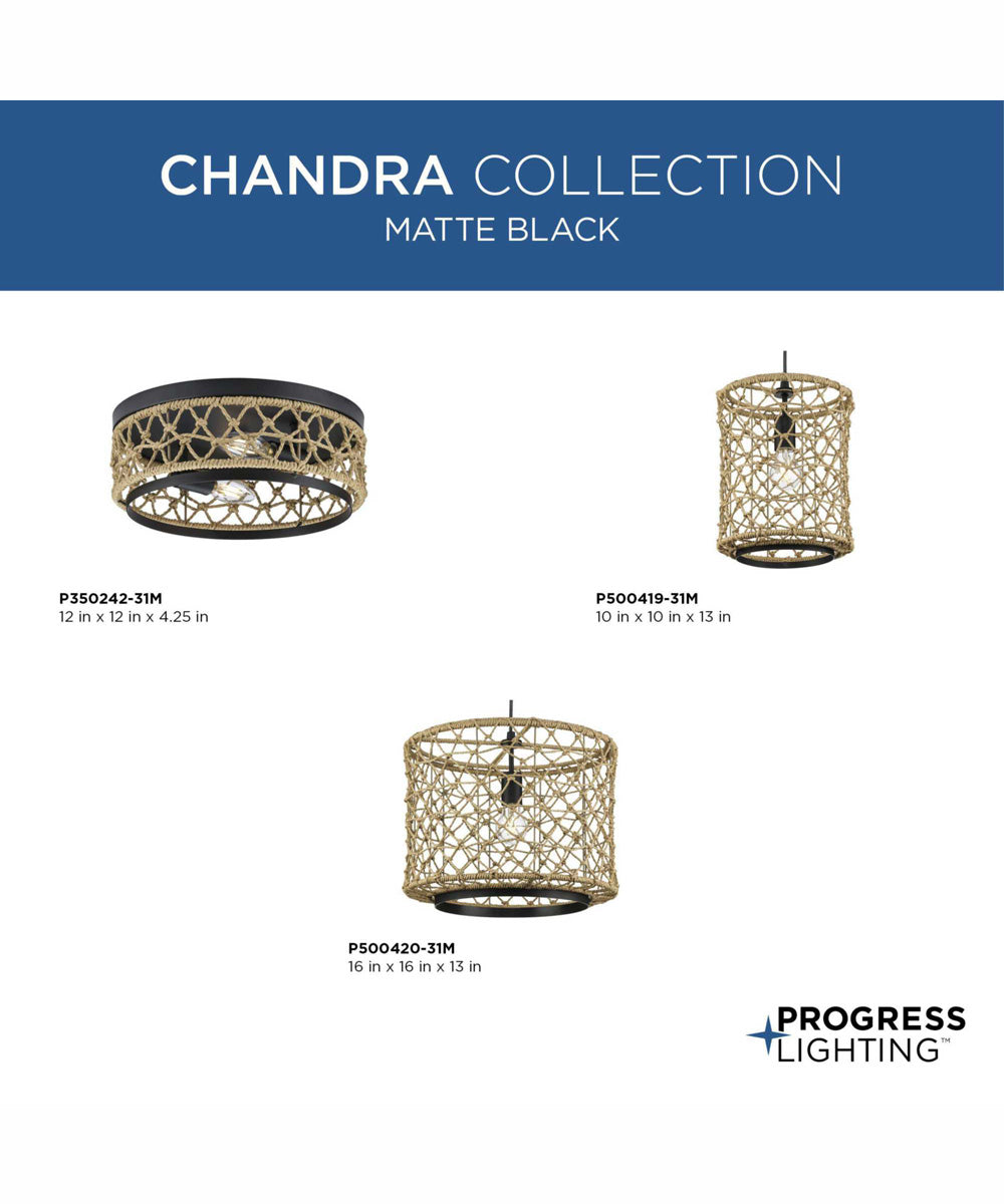 Chandra 12 in. 2-Light Global Flush Mount with Woven Shade Matte Black