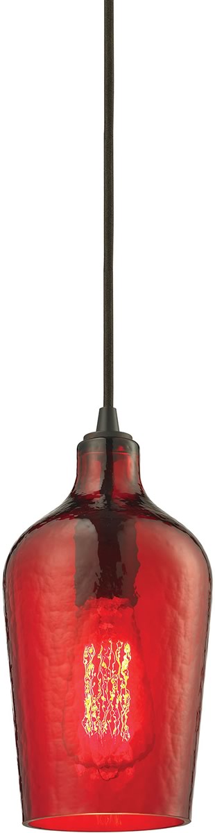 5"W Hammered Glass 1-Light Pendant Oil Rubbed Bronze/Red Glass