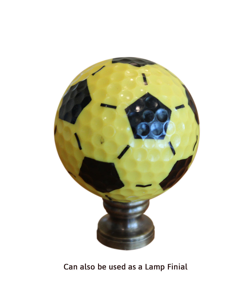Yellow/Black Soccer Ball Ceiling Fan Pull, 2.25"h with 12" Antiqued Brass Chain