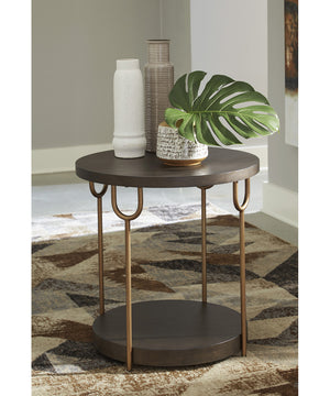Brazburn Round End Table Dark Brown/Gold