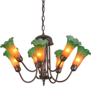 17"W Amber/Green Pond Lily 7 Light Chandelier