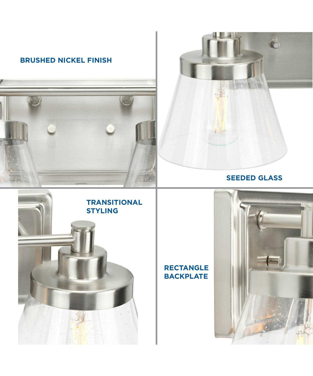 Hinton 2-Light Clear Seeded Glass Farmhouse Bath Vanity Light Brushed Nickel