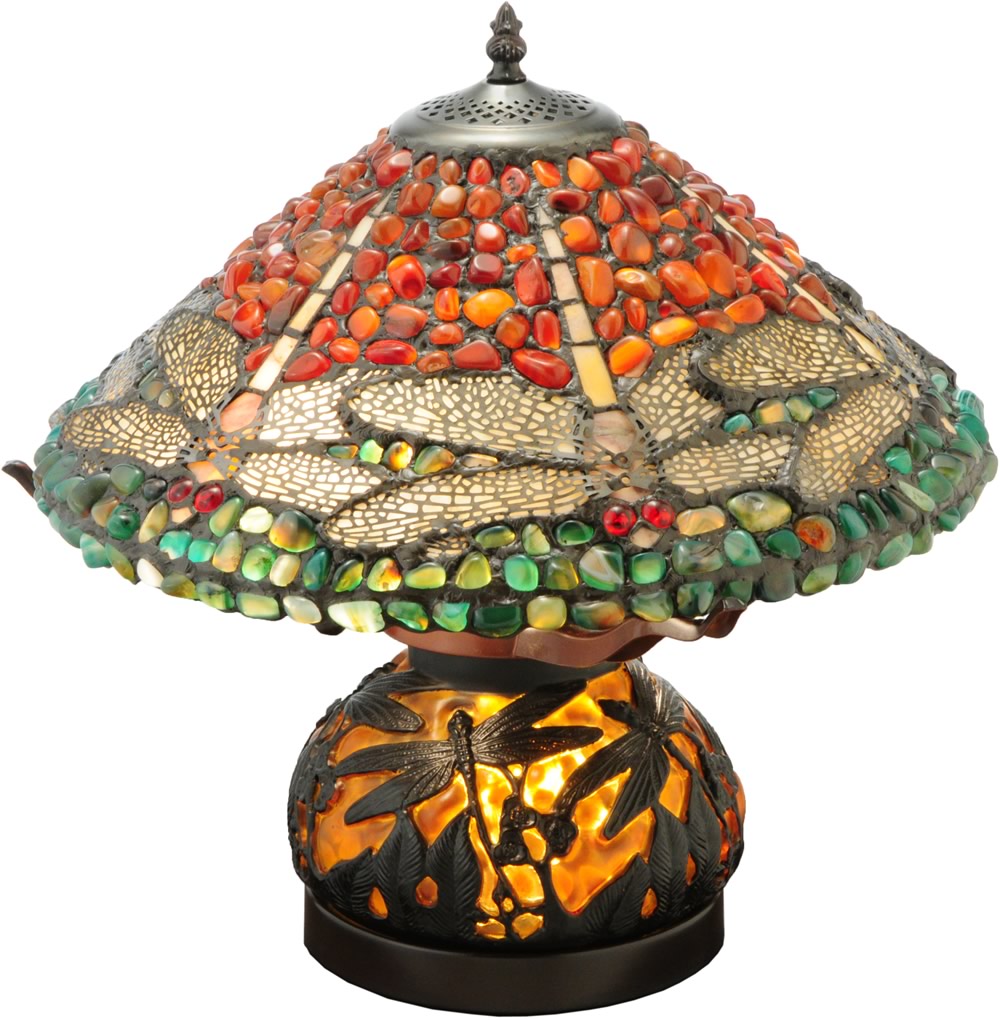 17"H Dragonfly Polished Agata W/Lighted Base Table Lamp