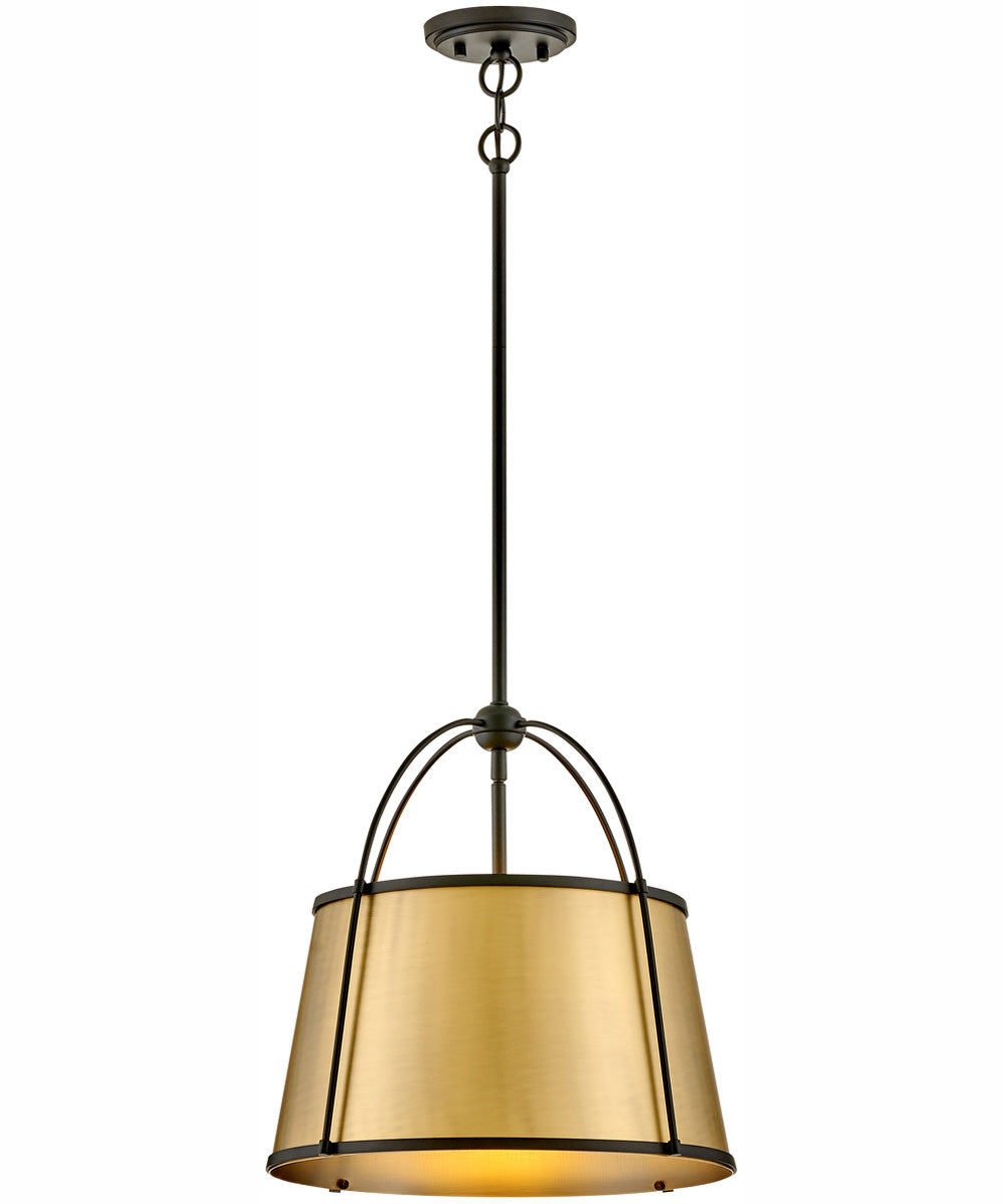Clarke 1-Light Medium Pendant in Black with Lacquered Dark Brass accents