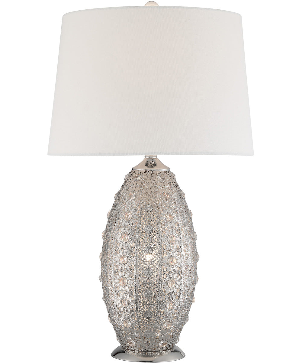 Masura 2-Light Table Lamp Polished Nickel Metal/White Fabric