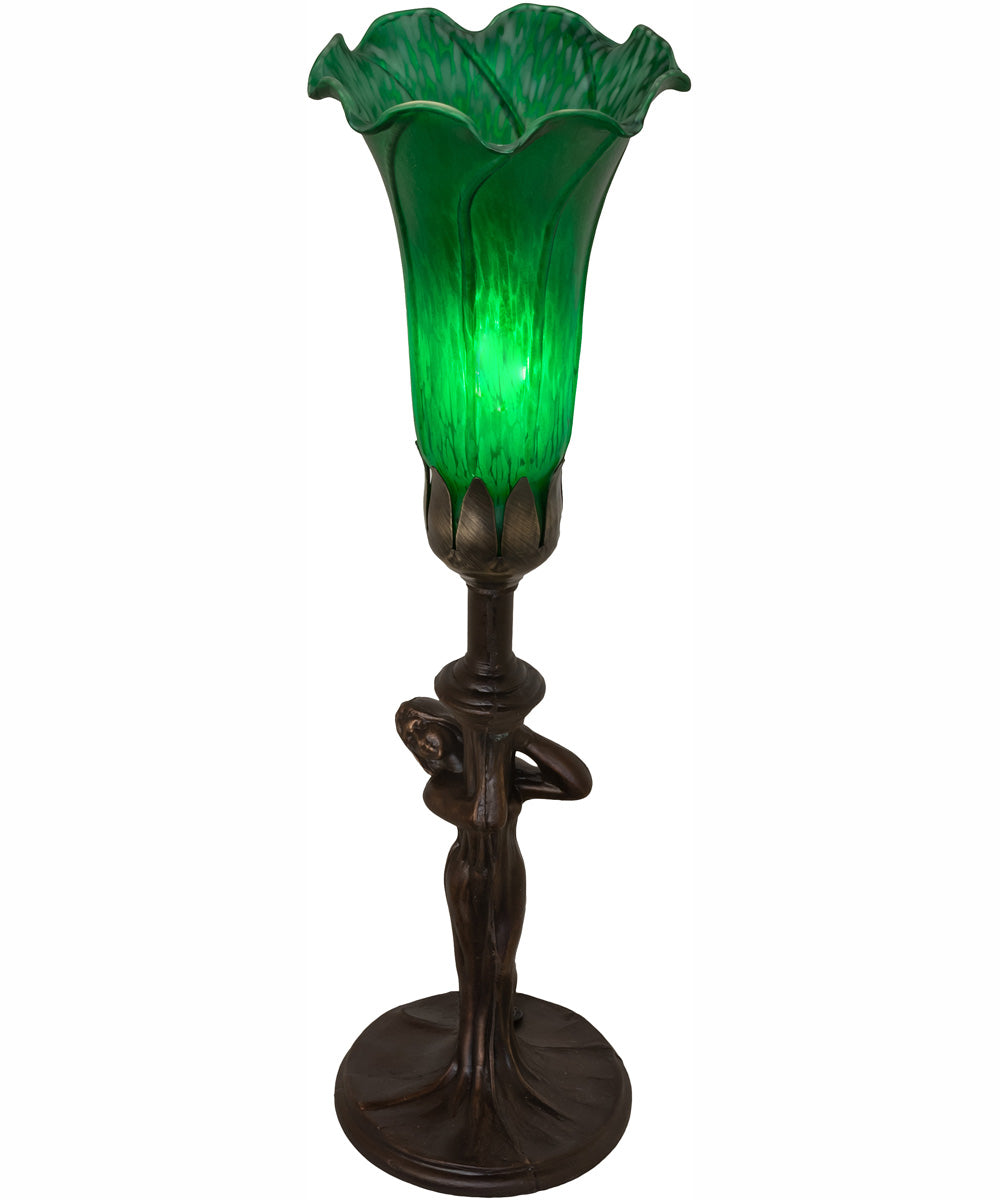 15" High Green Tiffany Pond Lily Nouveau Lady Accent Lamp
