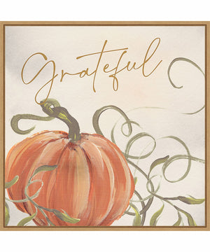 Framed Grateful Pumpkins by Nina Blue Canvas Wall Art Print (30  W x 30  H), Sylvie Maple Frame