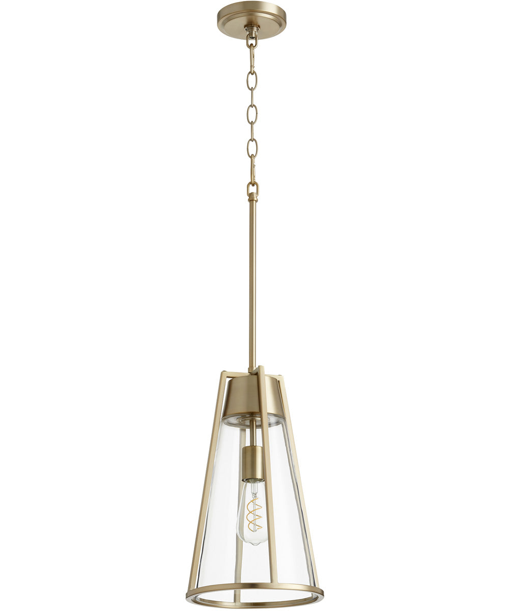 9"W 1-light Pendant Aged Brass w/ Clear