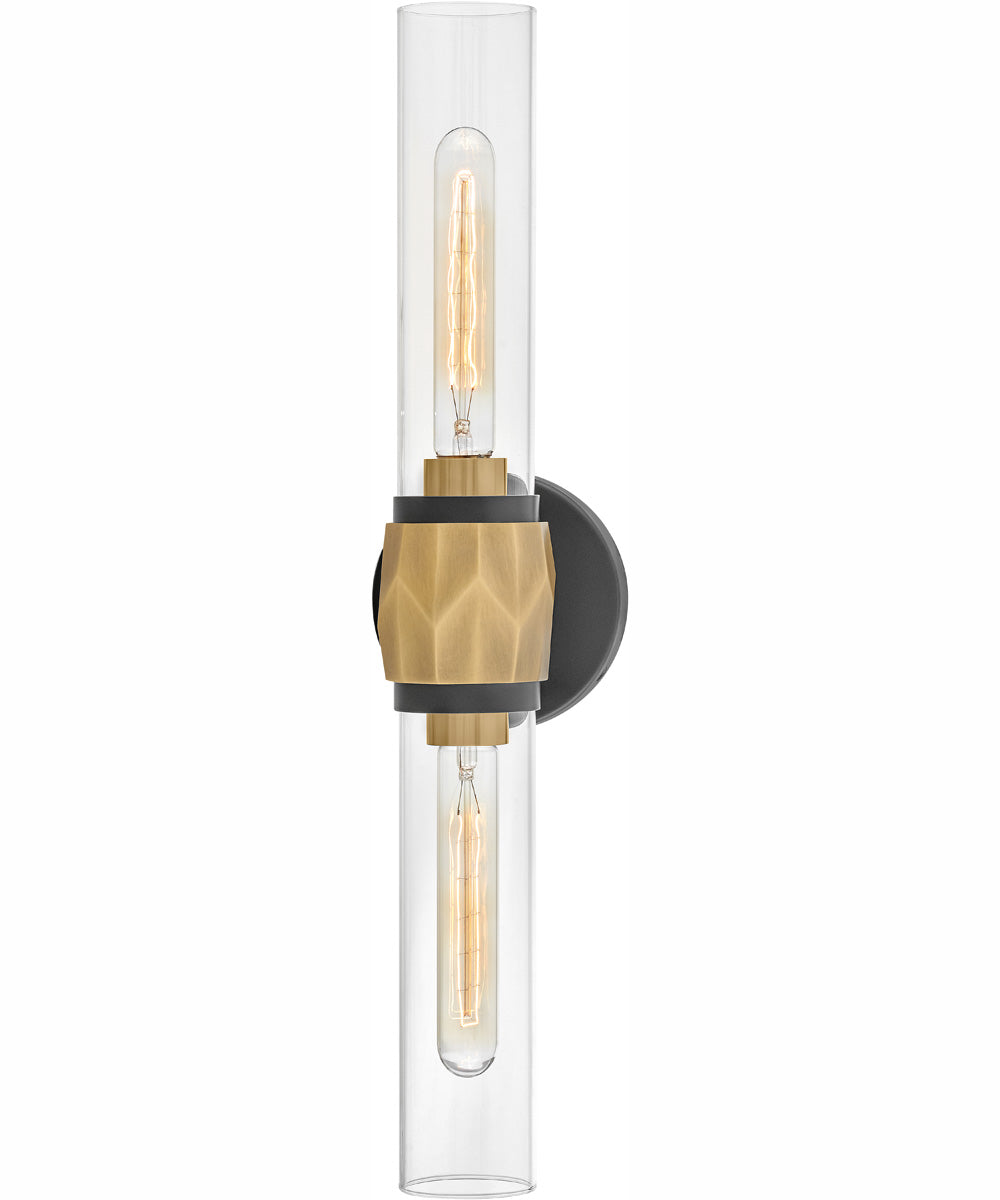 Ellison 2-Light Two Light Vanity in Black with Heritage Brass accents