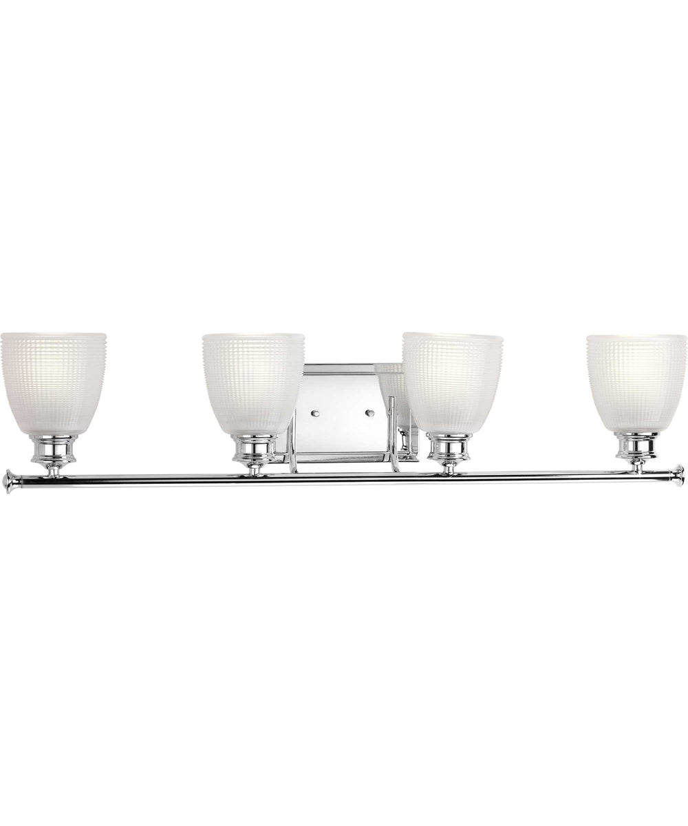 Lucky 4-Light White Prismatic Glass Coastal Bath Vanity Light Polished Chrome