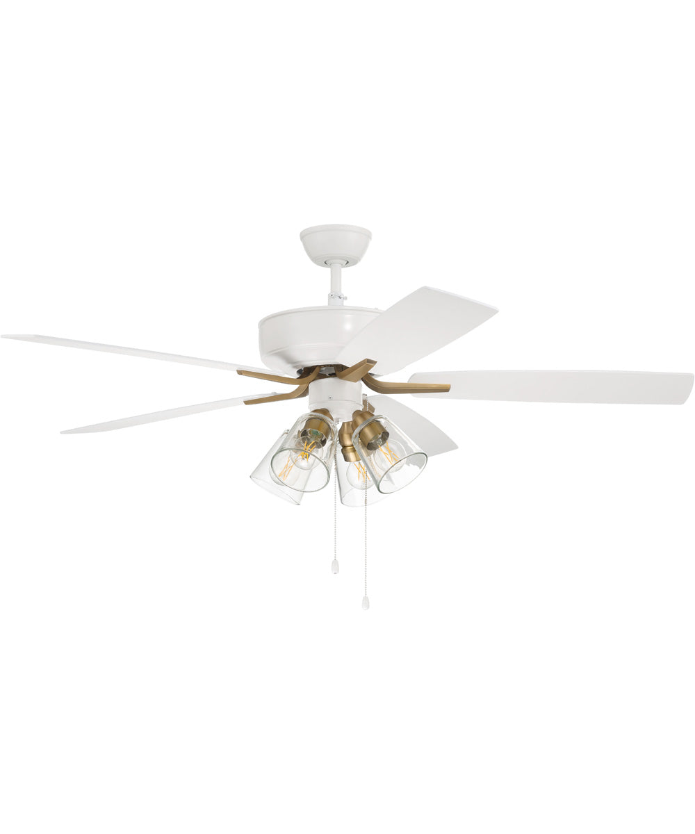 52" Pro Plus 104 4-Light Ceiling Fan (Blades Included) White/Satin Brass