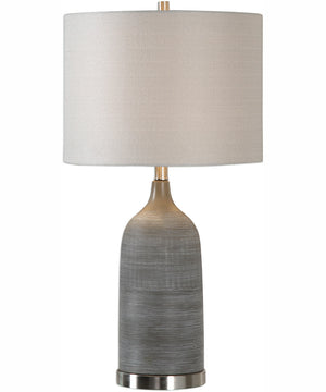 29"H 1-Light Table Lamp Ceramic and Steel in Olive Bronze and Brushed Nickel with a Round Drum Shade