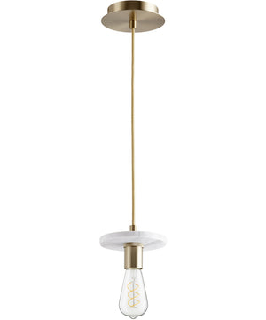 6"W 1-light Pendant Aged Brass w/ White Marble