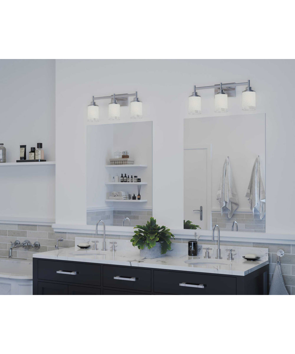 Alexa 3-Light Etched Linen With Clear Edge Glass Modern Bath Vanity Light Brushed Nickel