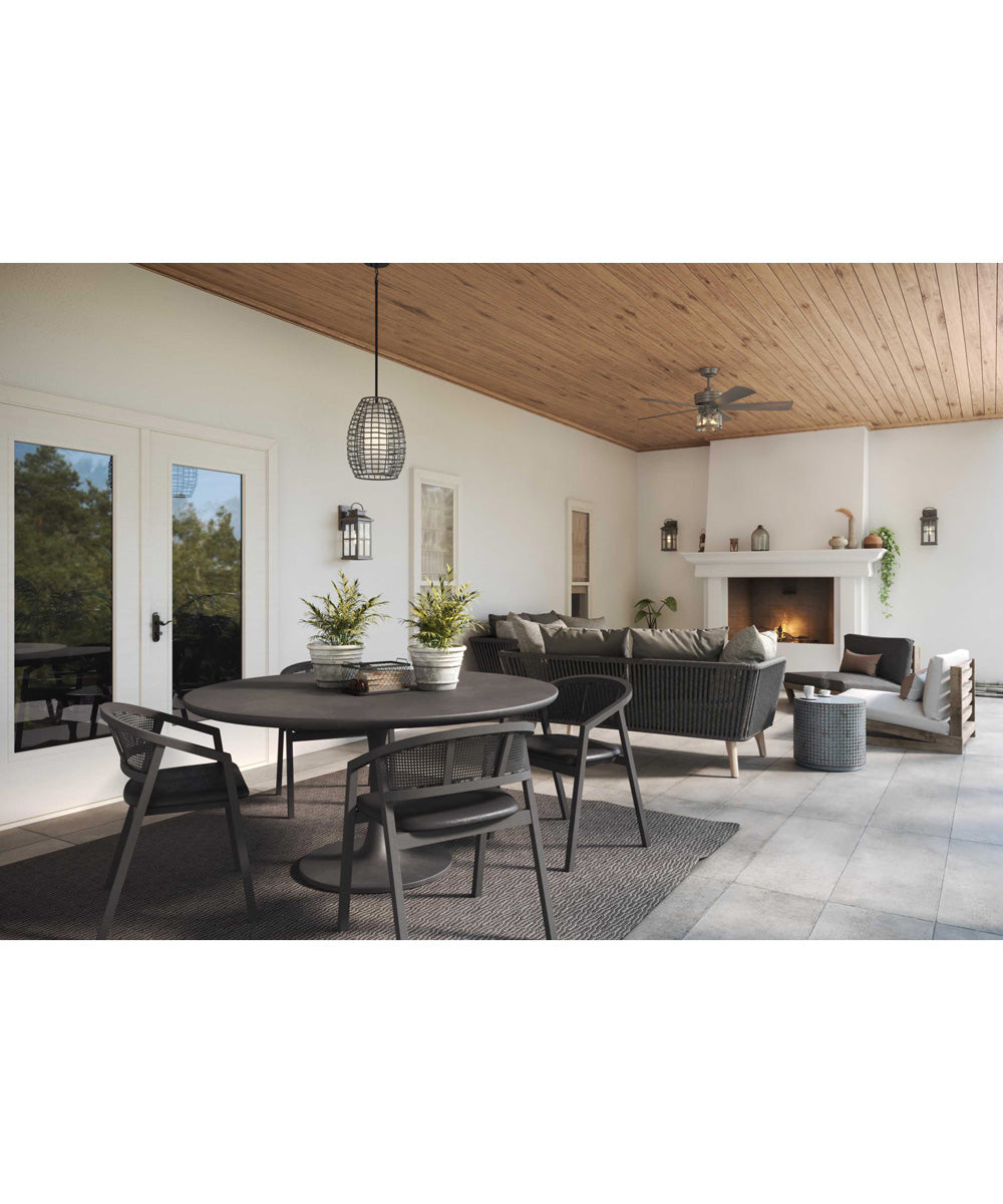 Pawley 1-Light Dark Gray Rattan Indoor/Outdoor Hanging Pendant Light Matte Black