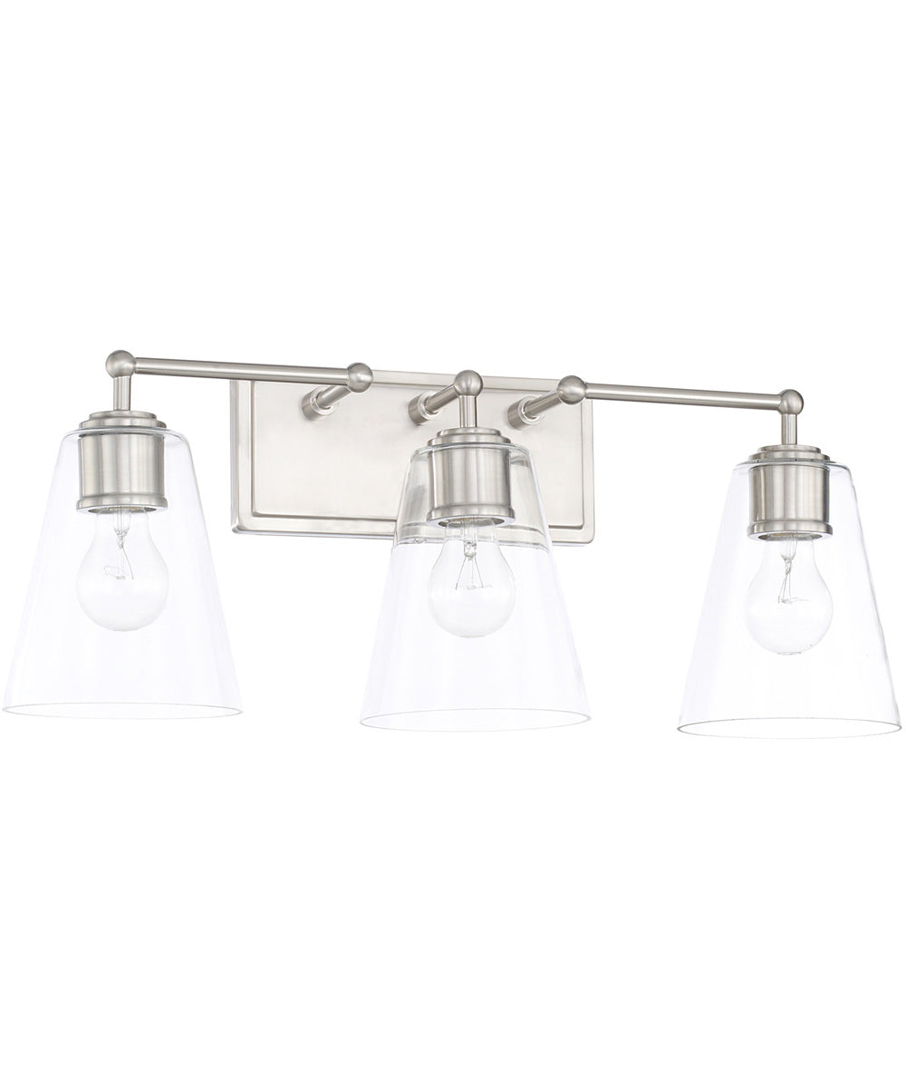3-Light Vanity In Brushed Nickel With Clear Glass