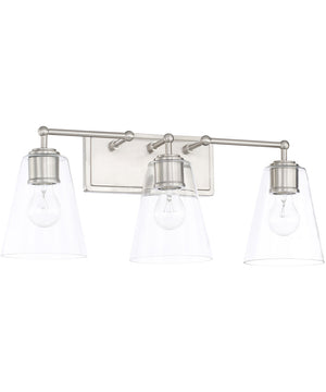 3-Light Vanity In Brushed Nickel With Clear Glass
