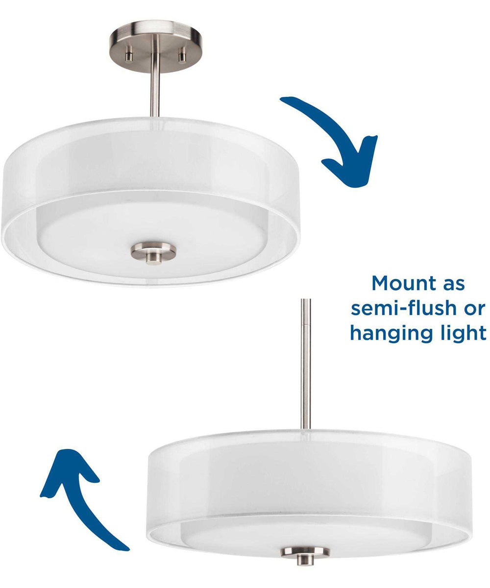 Invite 3-Light 15" Semi-Flush Convertible Brushed Nickel