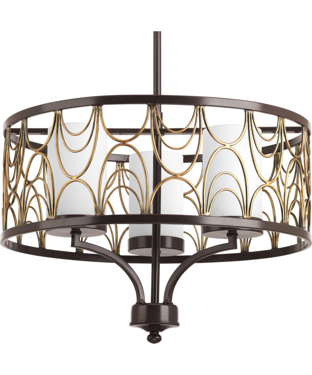 Cirrine 3-Light Etched White Glass Global Chandelier Light Antique Bronze