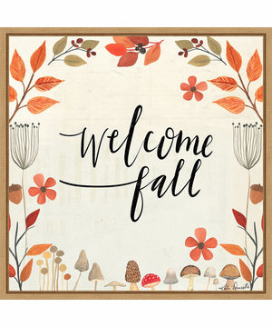 Framed Welcome Fall by Katie Doucette Canvas Wall Art Print (22  W x 22  H), Sylvie Maple Frame