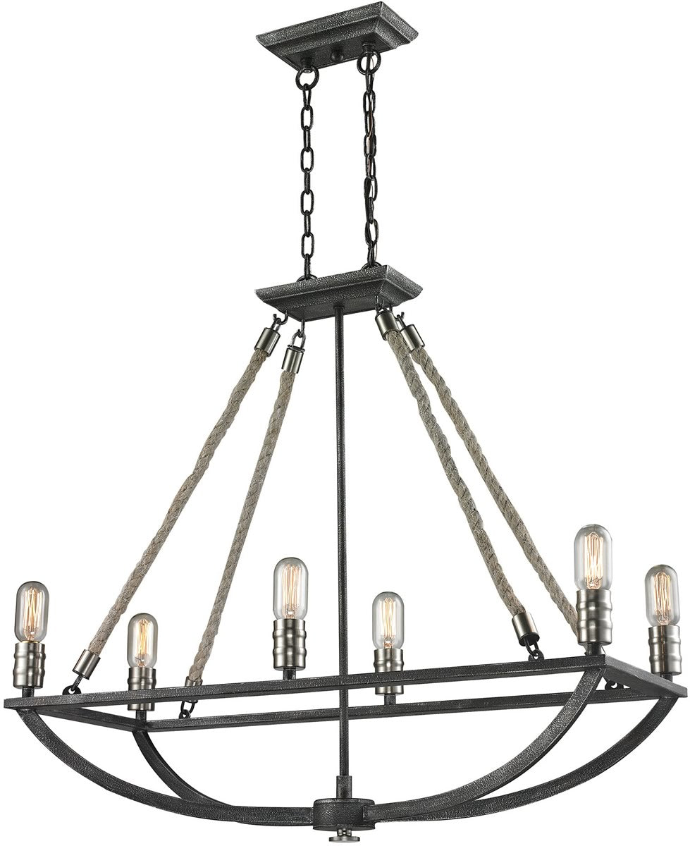 31"W Natural Rope 6-Light Chandelier Silvered Graphite/Polished Nickel Accents
