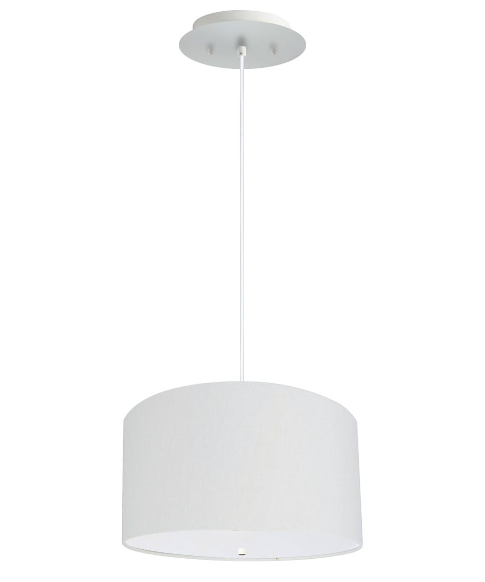 16" W 2 Light Pendant White Linen Drum Shade with Diffuser, White Cord