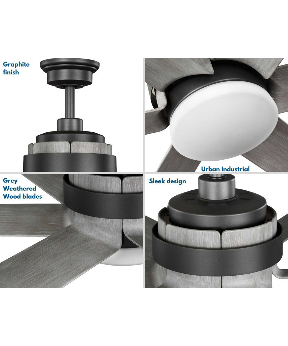 Kaysville 6-Blade Grey Weathered Wood 56-Inch DC Motor LED Urban Industrial Ceiling Fan Graphite