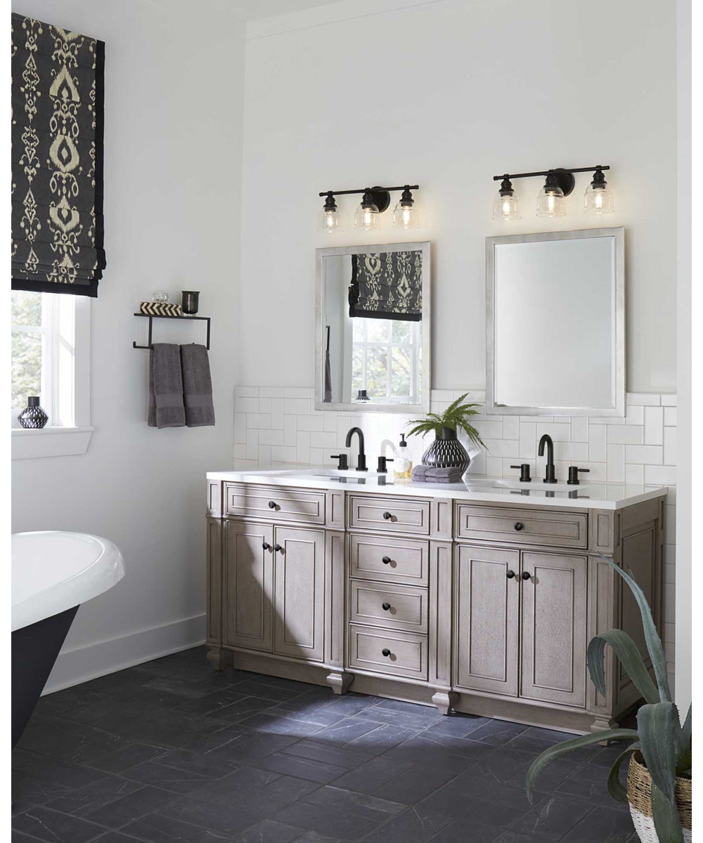 Ambrose 3-Light Farmhouse Clear Glass Bath Vanity Light Matte Black