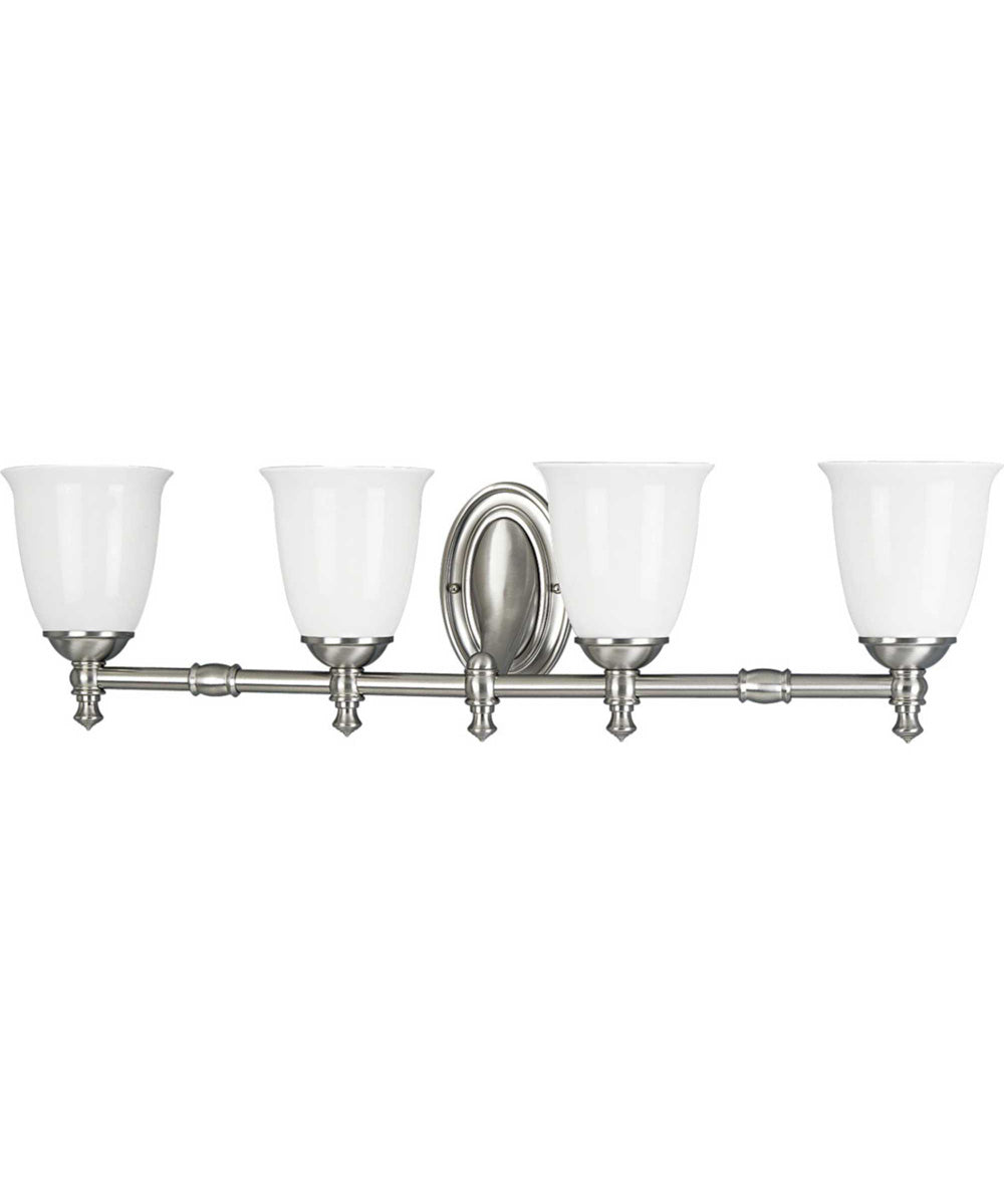 Victorian 4-Light White Opal Glass Farmhouse Bath Vanity Light Brushed Nickel