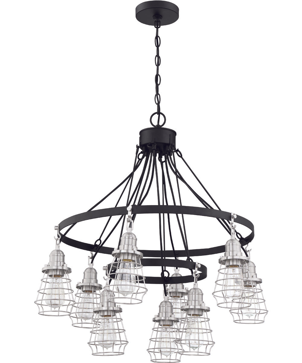 Thatcher 9-Light Down Chandelier Flat Black/Brushed Polished Nickel